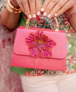 Pink Lulu with Gold Bamboo Handle - Sequin Flower