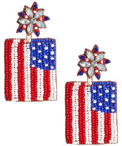 American Flag Beaded Earring