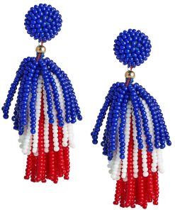 Beaded Tassel Earrings - RED WHITE & BLUE