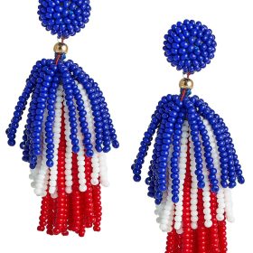 Beaded Tassel Earrings - RED WHITE & BLUE