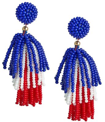 Beaded Tassel Earrings - RED WHITE & BLUE
