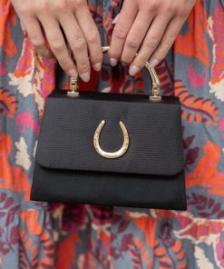 Black Faille Lulu -Gold Bamboo Handle Handbag