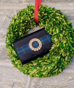 Black Faille Scalloped Ruby- Black Watch Plaid Band-Large Wreath