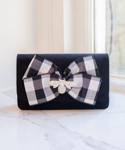 Black Ruby Suede - Black and White Plaid Bow- Small RS Bee