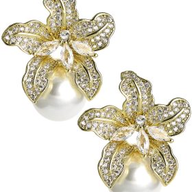 Charlotte Stud Earrings - Rhinestone & Pearl Stud- 18k Gold Plated - Kristin Kennedy Collection