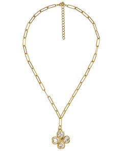 Jamie Clover Necklace- PaperClip Chain- 18k Plated