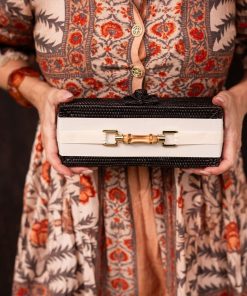 Colette Black Clutch - Ribbon Layer with Long Bamboo Toggle