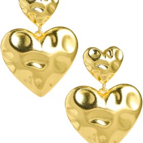 Fallen - Hammered Gold Heart Earring- 18k Gold Plated