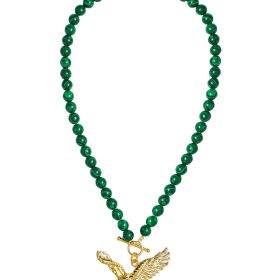 Eagles Green Malachite Beaded Necklace - 18k Gold Plated
