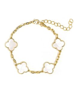 Elle- Mother of pearl Clover Adjustable Bracelet 18k Gold Plated-Darby Clark Collection