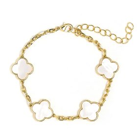 Elle- Mother of pearl Clover Adjustable Bracelet 18k Gold Plated-Darby Clark Collection