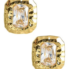 Emilia - Large Rectangle Textured Bezel Earring - 18k Gold Plated- Darby Clark Collection