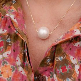 Evie - 14mm Cotton Pearl Necklace - 18k Gold Plated