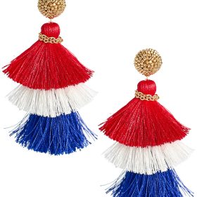 Fabric Tassel Earrings - RED WHITE & BLUE