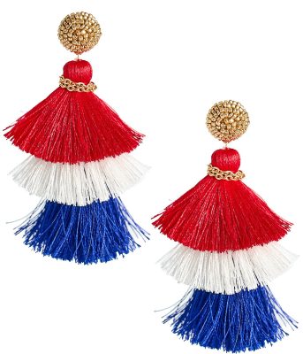 Fabric Tassel Earrings - RED WHITE & BLUE