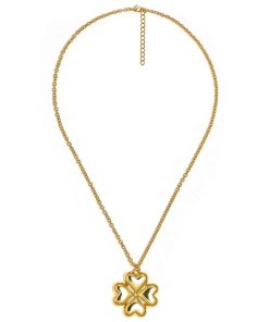Puffy Shamrock Necklace with gold chain - 18k Plated Necklace