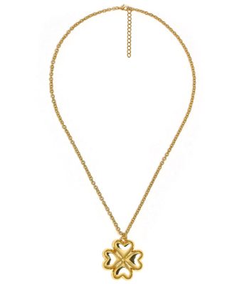 Puffy Shamrock Necklace with gold chain - 18k Plated Necklace