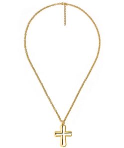 Puffy Cross Necklace with gold chain - 18k Plated Necklace
