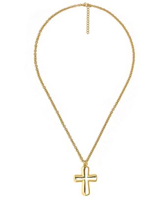 Puffy Cross Necklace with gold chain - 18k Plated Necklace