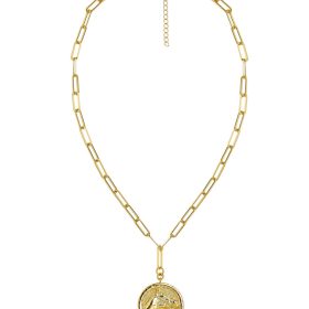 Horsehead Disc Charm Necklace - Paperclip Chain - 18k Gold Plated