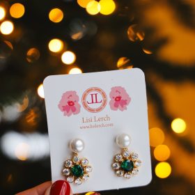 Kelly- Emerald Pearl Drop Earrings- 18k Gold Plated - Belle of the Ball Collection