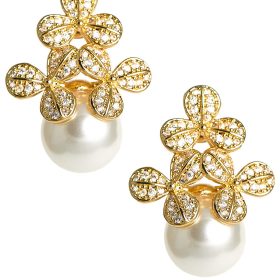 Kennedy Earrings - Rhinestone & Pearl- 18k Gold Plated - Kristin Kennedy Collection
