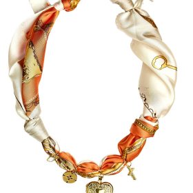 Leigh - Orange Locket Heart -  Scarf Necklace