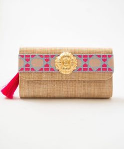 Avery Straw - Blue Shanghai Band with Blossom and Hot Pink Tassel
