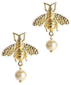Bee Pearl Drop Stud - Gold