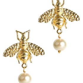Bee Pearl Drop Stud - Gold