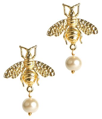 Bee Pearl Drop Stud - Gold