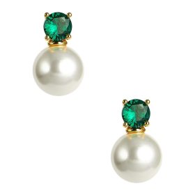 Carolyn - Emerald - Big Stone and Pearl Stud - Belle of the Ball