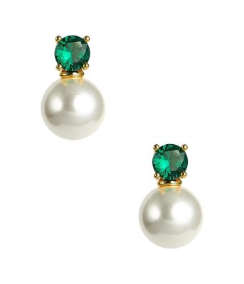 Carolyn - Emerald - Big Stone and Pearl Stud - Belle of the Ball