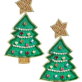 Christmas Tree Beaded Earring  - Gold Star Top