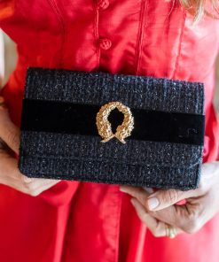 Coco Clutch - Black Velvet Band with Gold Wreath