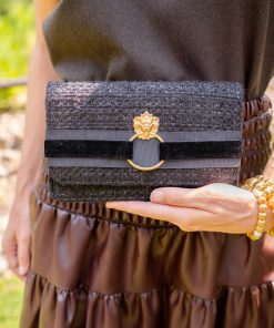 Coco Black Clutch With Gold Mini Door Knocker