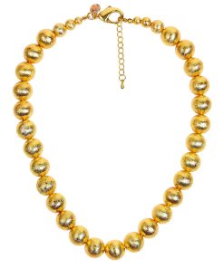 Diana Single Strand Beaded  Large Necklace - 14mm -  Brushed Gold