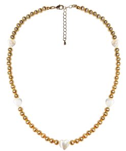 Diana Single Strand Beaded Necklace 6mm - Multi Mother of Pearl Heart