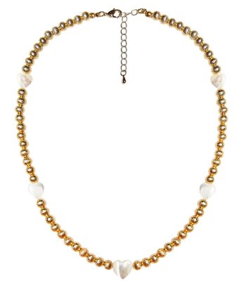 Diana Single Strand Beaded Necklace 6mm - Multi Mother of Pearl Heart