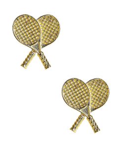Double Tennis Racket Stud - Gold