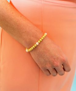 Georgia 6mm Gold Beads and Freshwater Pearl - Bracelet