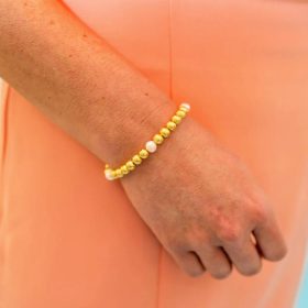 Georgia 6mm Gold Beads and Freshwater Pearl - Bracelet