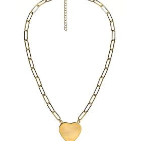 Gold Flat Heart Charm Necklace with Paper Clip Chain - 18k Gold Plated -