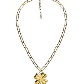 Gold Shamrock Charm Necklace with Paper Clip Chain - 18k Gold Plated
