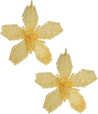Gwen - Fabric Beaded Hook Back Flower Earrings