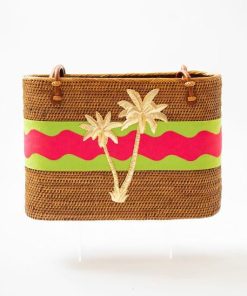 Large Charlotte - Green Apple/Hot Pink Ric Rac Layer with XL Palm Tree