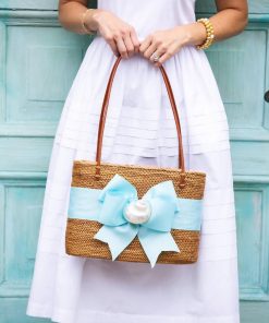 Large Charlotte with Tiffany Blue Fluffy Bow - White Seashell