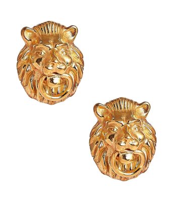 Lion Door Knocker  Earrings in Gold Brass