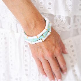 Lucy Bracelet Stack - 2 White & Turquoise