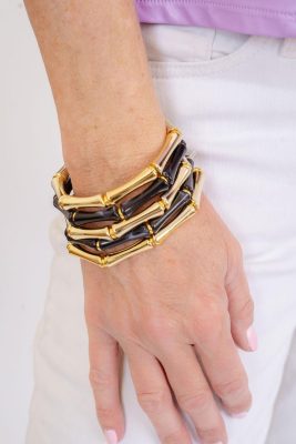 Lucy Bracelet Stack - 3 Gold & 2 Black